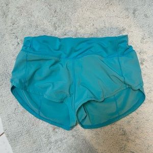 LULULEMON speed ups , size 2, electric turquoise, so comfortable!, 2.5 in.